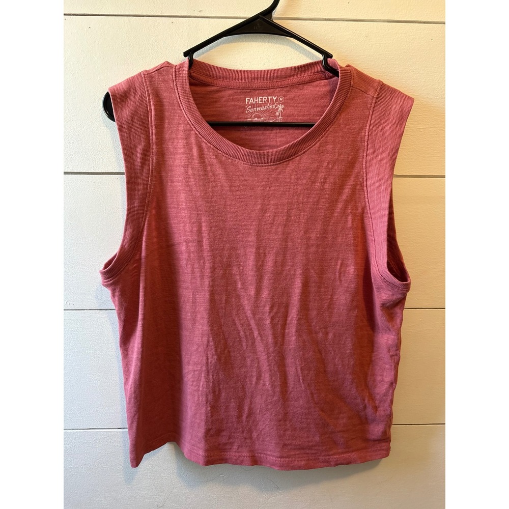 Faherty Sunwashed Organic Cotton Muscle Tank Rose Pink Sleeveless Top Medium